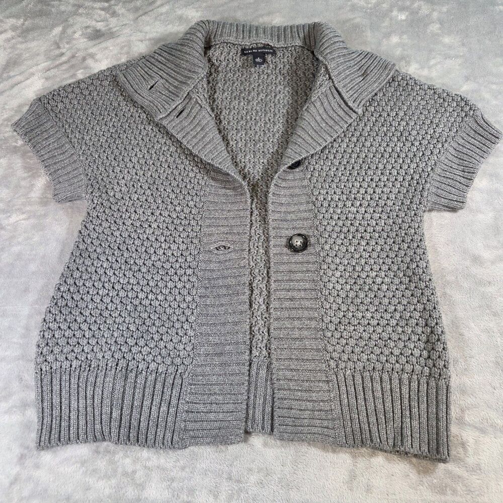 Banana Republic Merino Wool Blend Short Sleeve Button Cardigan Size Small Gray